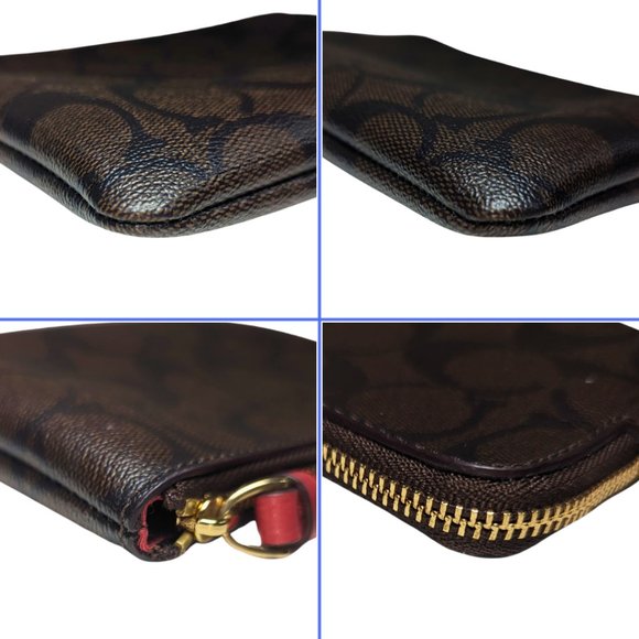 Coach Signature Monogram Logo Brown Zippy Wristlet Wallet - Picture 5 of 8